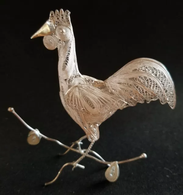 Miniature FILIGREE Sterling Silver Chicken Rooster Figurine