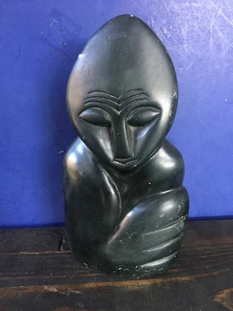 AFRICAN SHONA ART Stone SCULPTURE Thinker Signed ZIMBABWEAN Statue ...