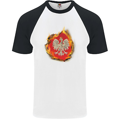 The of Polish Flag Fire Effect Poland Mens S/S Baseball T-Shirt