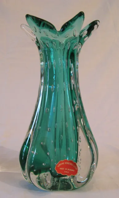 Vase Murano Verre Inclusion bulles Décoration vintage 1950 1960 Italie