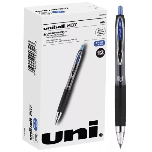Uniball Signo 207 Gel Pen 12 Pack, 1.0mm Bold Blue Pens, Gel Ink Pens | Offic...