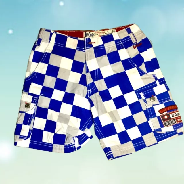 Lee Cooper Girls White & Blue Checked Holiday Summer Shorts Age 7-8 Years