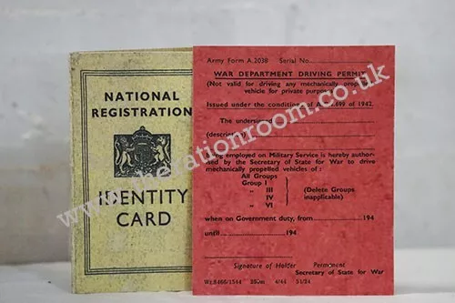 1940's-WW2-Re enactment-Wartime- Replica ID CARD & War Dept Driving Permit
