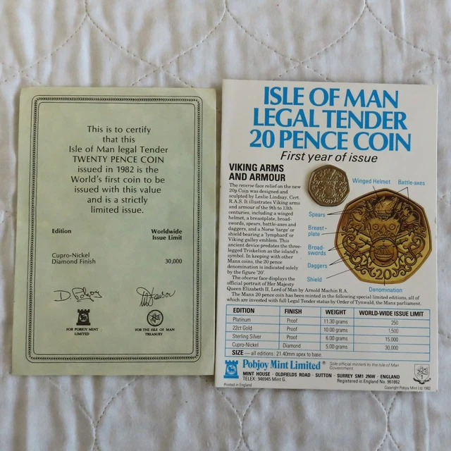 ISLE OF MAN 1982 VIKING ARMOUR PROOF 20 PENCE - sealed pack/coa