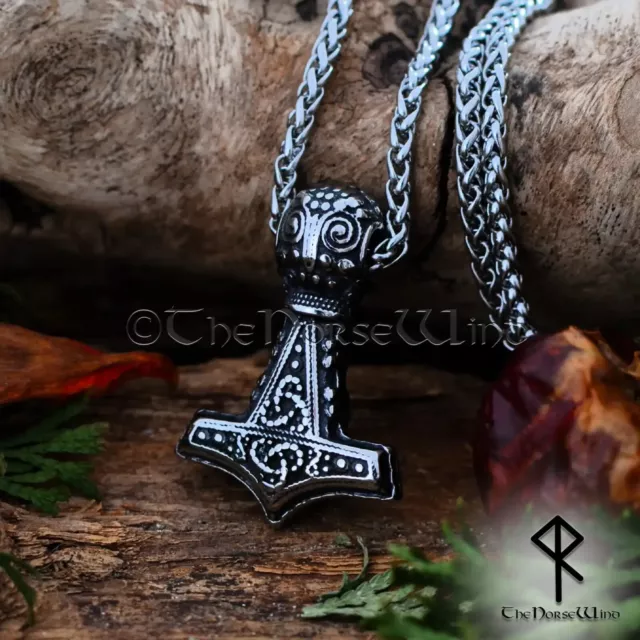 Viking Mjolnir Necklace - Thor's Hammer Pendant with Raven Head and Celtic Knots 2