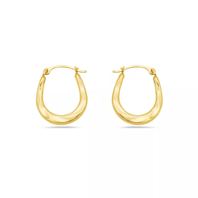 10K Gold Twist Design Oval Shape French Lock Hoop Earrings - Jewelry for Womens 2