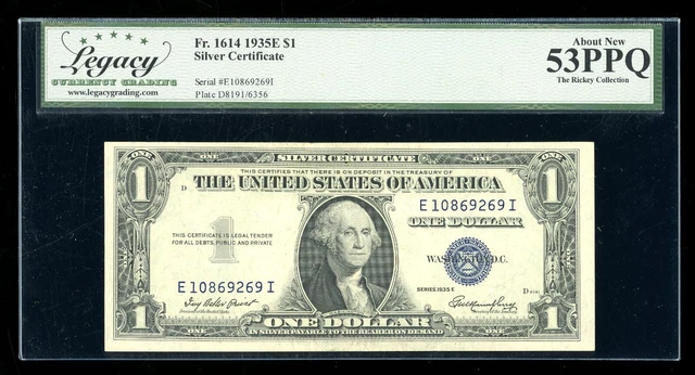 DBR 1935-E $1 Silver Fr. 1614 EI Block Legacy 53 PPQ Serial E10869269I