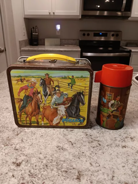 1965 Bonanza Lunch Box & Thermos * Vintage *  Lunchbox tin kit pail NICE 2