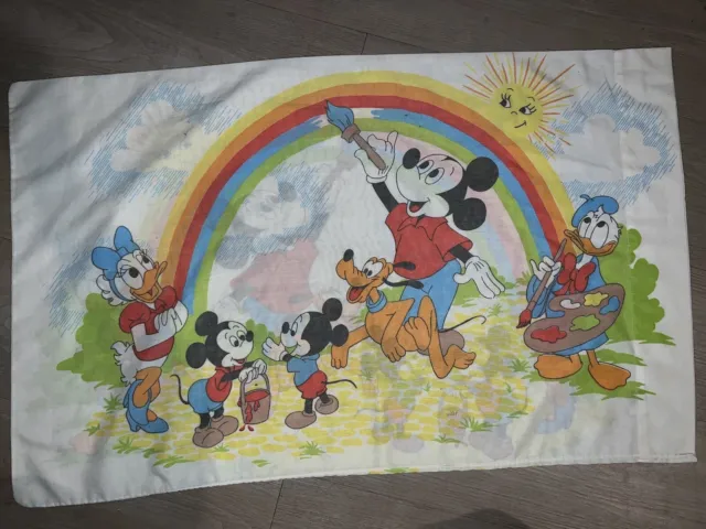 Vtg Pacific Mickey Mouse Minnie Donald Duck Pluto Rainbow Pillowcase