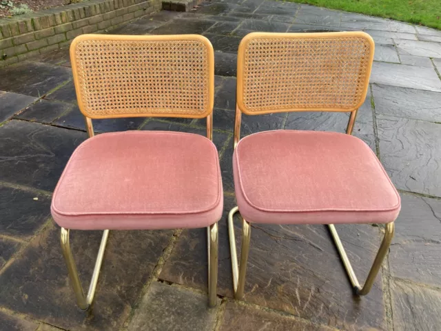 TWO MARCEL BREUER Cesca Dining Chairs Chair Brass Cane Velour