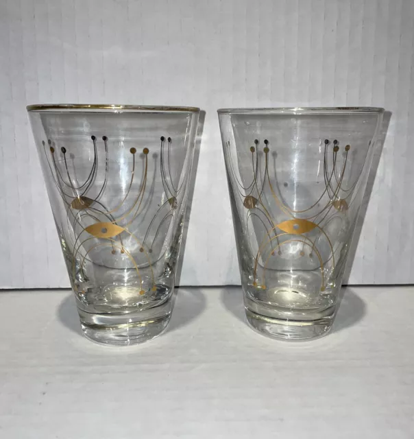 MCM Libbey Atomic Eye Spider Cocktail Glasses - Set Of 2 - 8 oz Gold