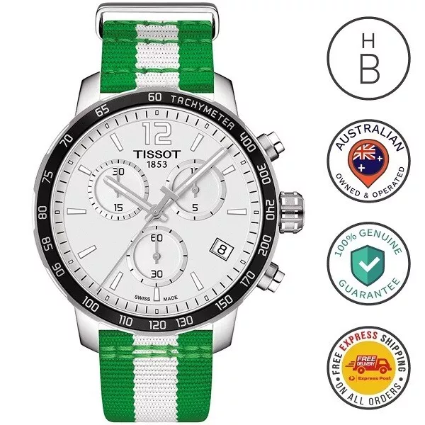 New Tissot Mens Watch Quickster Boston Celtics Chrono Nato Strap T0954171703717