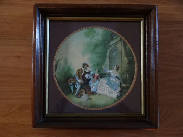 19th Century Embroidery Painting Romantic Matted and Framed
