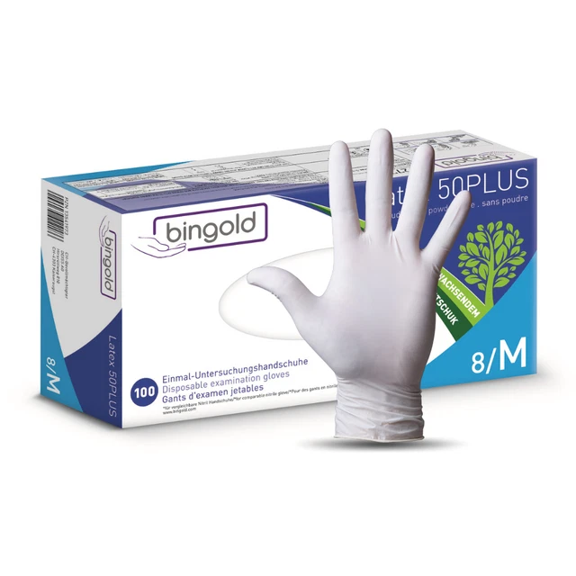 Bingold Latex 50 Plus Einmalhandschuh Natur, M