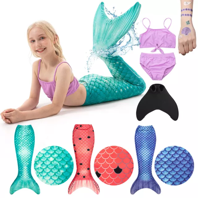 Meerjungfrauen-Flosse mit Bikini für Kinder Mermaiding Meerjungfrau Mädchen Tatu