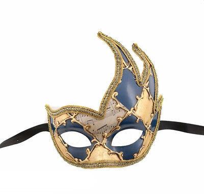 Mask from Venice Wolf Colombine Swan Diamond Blue Golden Fancy 845 V4