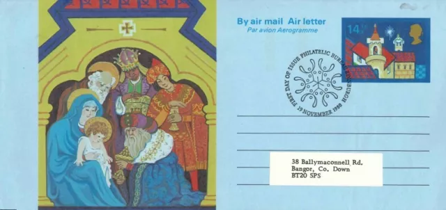 GB Briefmarken Aerogramm Luftbrief APS48 Krippe Weihnachten 1980 FDI Büro Edinburgh