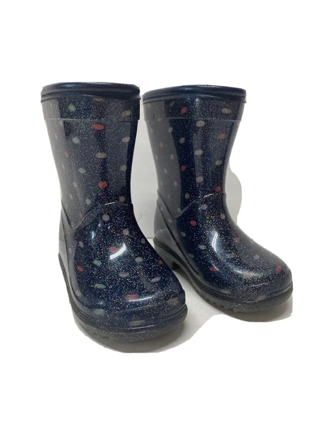 Carter’s Rain Rubber Boots Little Girl’s Size 5M Blue Polka Dot Glitter Used