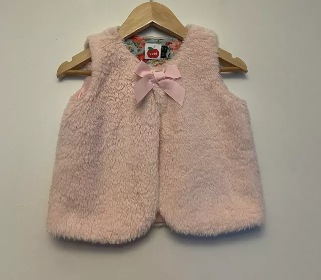 OOBI Baby girls pink faux fur bow vest gilet size 2 years / Party Formal