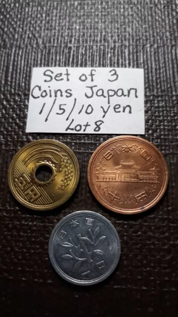 Japan Old Money  Set of 3 Japanese coins   1 Yen / 5 Yen / 10 Yen  Unc.  Lot 8
