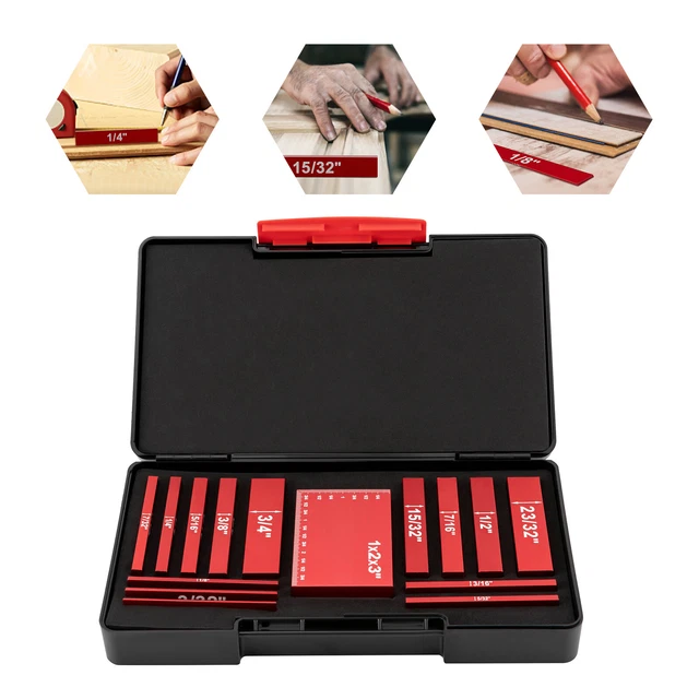 Setup Blocks Woodworking Tools - 15-Piece Gauge Block Set with Precise