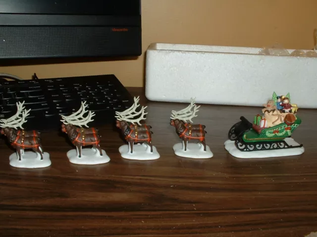 Dept 56-Heritage Village-Sleigh & Eight Tiny Reindeer-Set Of 5