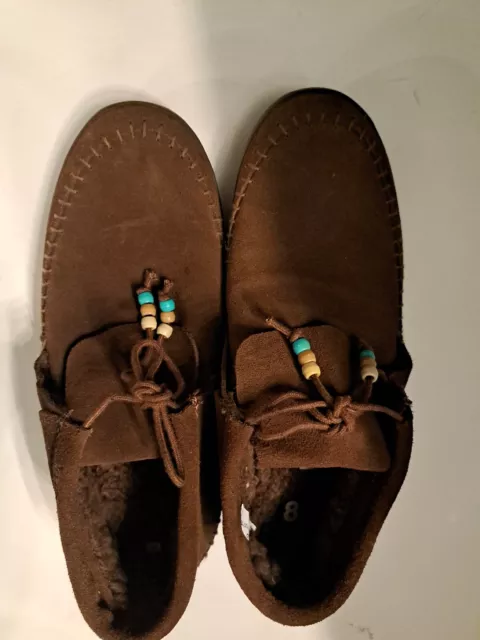 VANS MOCCASIN BROWN Leather Women s 8 Mohikan Faux Fur Lining