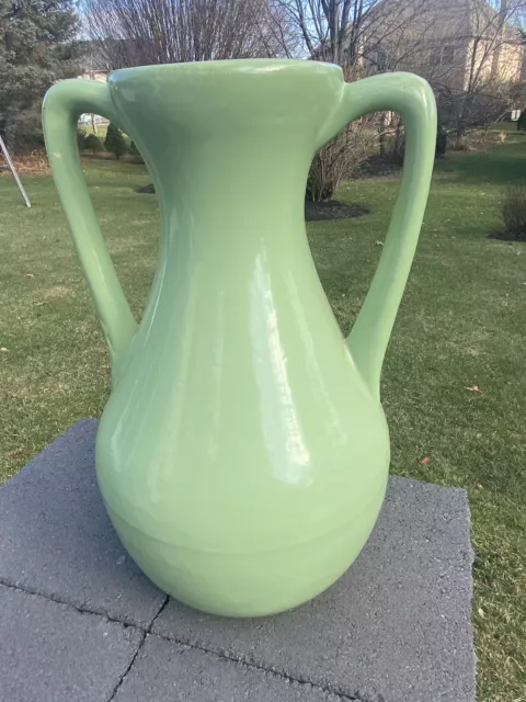 Vintage Roseville Ohio Green  Large  Floor Vase Double Handle 20" Tall RRP Co