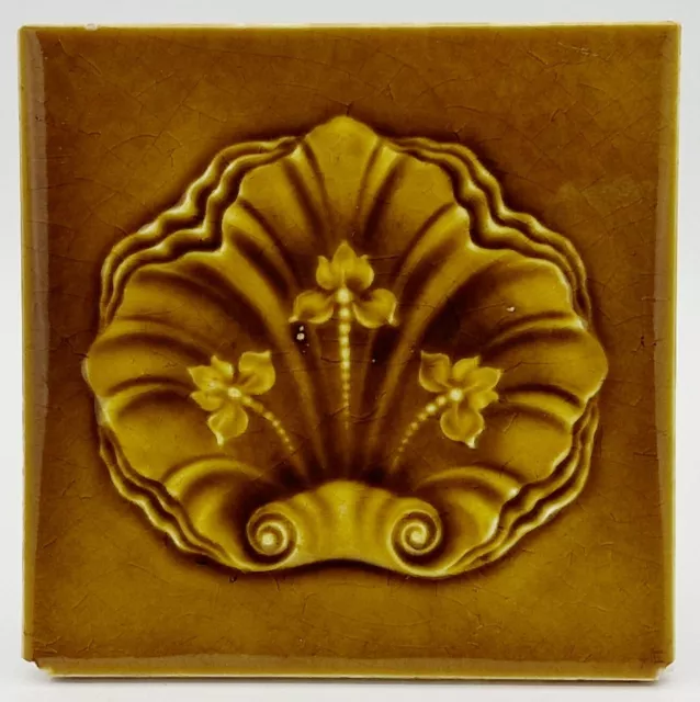 Antique Fireplace Tile Art Nouveau Majolica Tile Henry Richards 1906 AE5