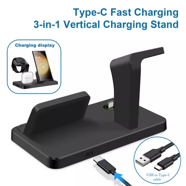 3In1 USB-C Charger Station Fast Charging Dock For Galaxy Watch 6 Classic S24 S23 3