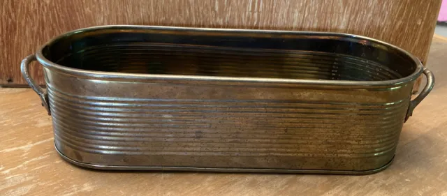 Brass Window Box Planter Oval Oblong Two Handles India Vintage 13 X 4 X 3 IN.