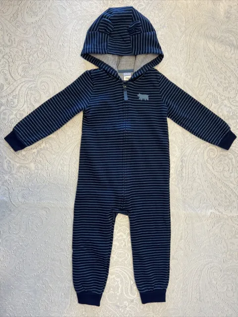 Carters Baby Boy 24mo Zip Up Hooded Sweater Bodysuit Coveralls Warm Winter Blue
