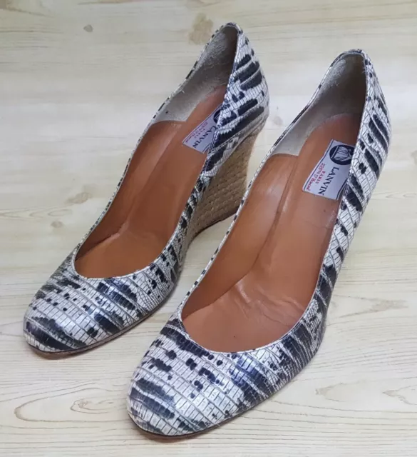 Lanvin Paris Wedge Snakeskin Pumps Heels Round Toe Women Shoes 8.5 - 9 /39