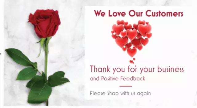 100 Thank You Business Cards Valentine's Day Rose  Glossy Online Sellers