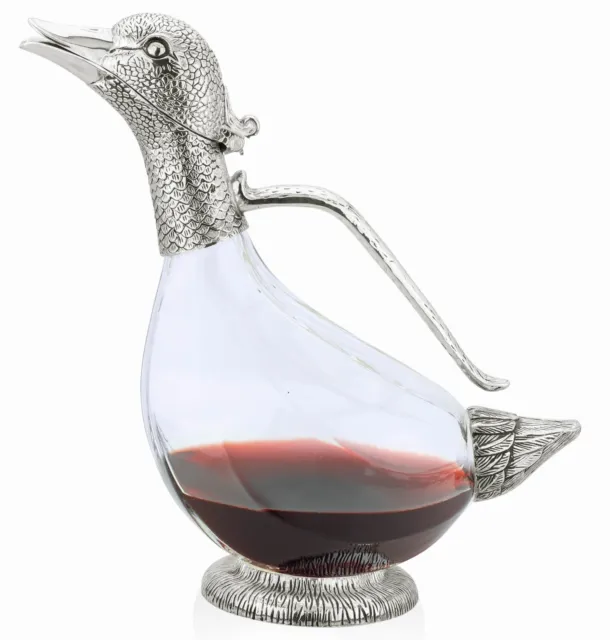 Duck Decanter Silver Plated Glass - Water Wine Jug Carafe Pitcher Boxed Gift New