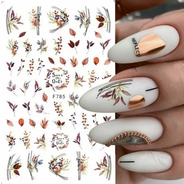 Nail Art Stickers Decals Autumn Winter Fall Flowers Floral Fern Leaf Leaves F785