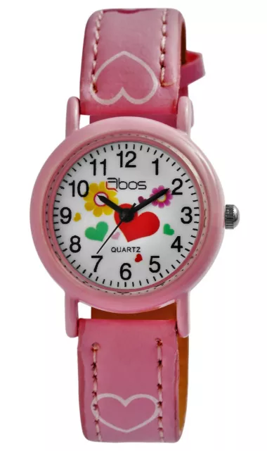 Kinder Armbanduhr Mädchen Uhr Girl Analog Quarz Watch Kids Kunstleder Herz QBOS