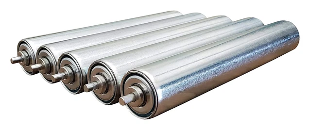 Pack of 5 Conveyor Rollers, 1.5" Diameter Galvanized Steel, 10" between Frame