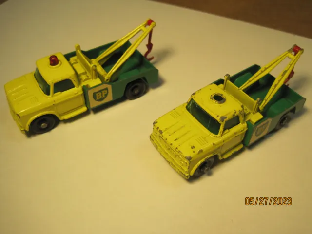 Vintage Matchbox Lesney BP Dodge Wreck Truck 13 Yellow Green - Lot of 2