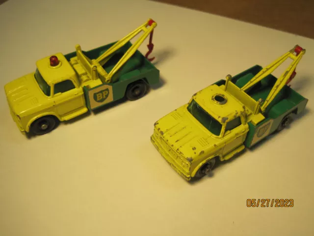 Vintage Matchbox Lesney BP Dodge Wreck Truck 13 Yellow Green - Lot of 2 Vintage Matchbox Lesney BP Dodge Wreck Truck 13 Yellow Green - Lot of 2