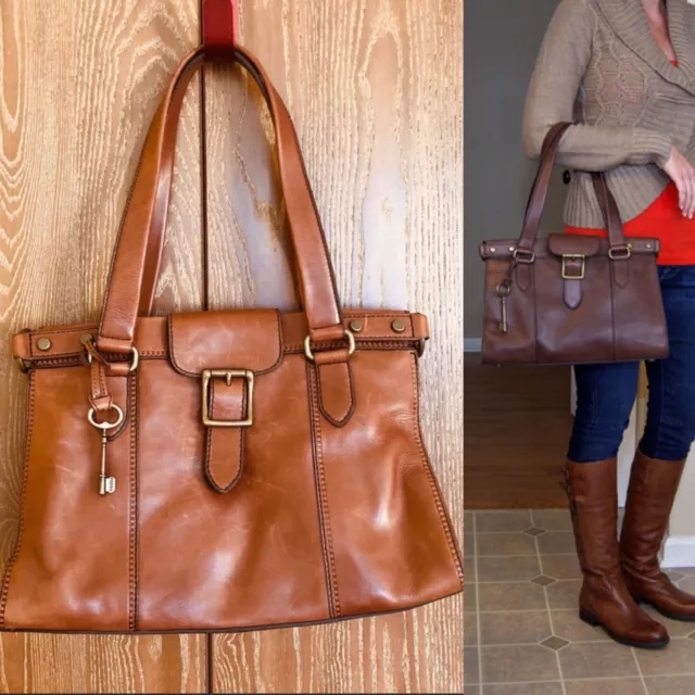 Fossil Vintage Revival Satchel Bucket Leather Shoulder Bag Espresso Fossil Vintage Revival Satchel Bucket Leather Shoulder Bag Espresso