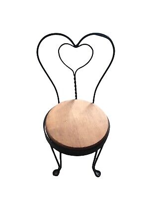 Doll Bear Chair Wood Wrought Iron Heart Shaped Back 15X6.5” Decorative Keepsake