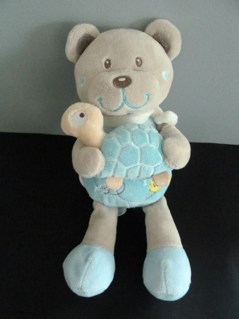 *. DOUDOU MUSICAL TEX BABY CARREFOUR OURS BEIGE BLEU TORTUE OISEAU 27cms NEUF*