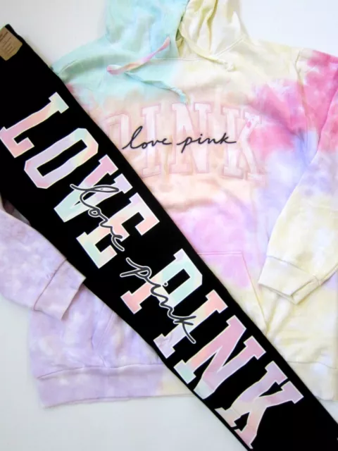 LOT Victoria Secret Pink FREYA TIE DYE LOGO PULLOVER HOODIE LEGGING PANT M L SET