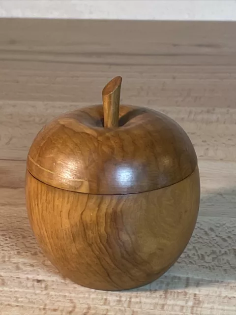 Vintage Wooden Apple Shaped Trinket Jewelry Box Home Decor 3.5” H