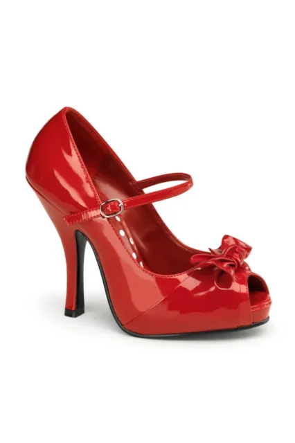 Pin Up Couture Cutiepie-08 Red Patent Open Toe Shoes UK2