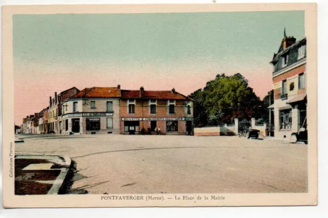PONTFAVERGER - Marne - CPA 51 - Place de la Mairie - buvette & Familistere