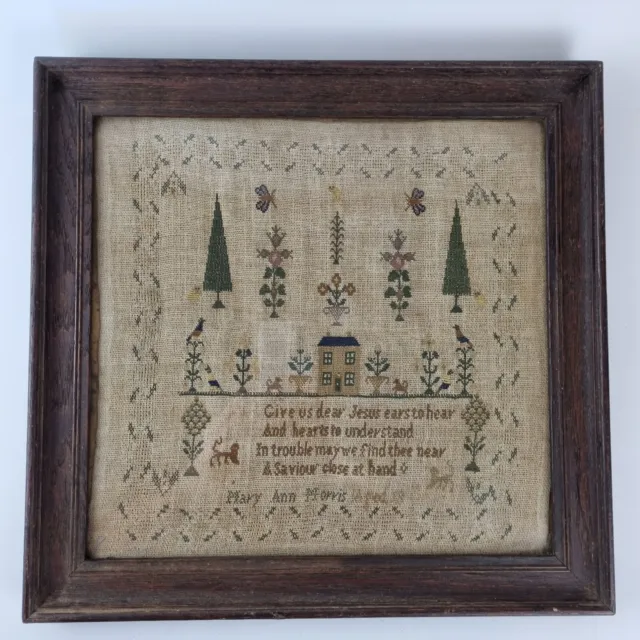 Antique Early 19th Century Needlework House Sampler By Mary Ann Morris Aged 18