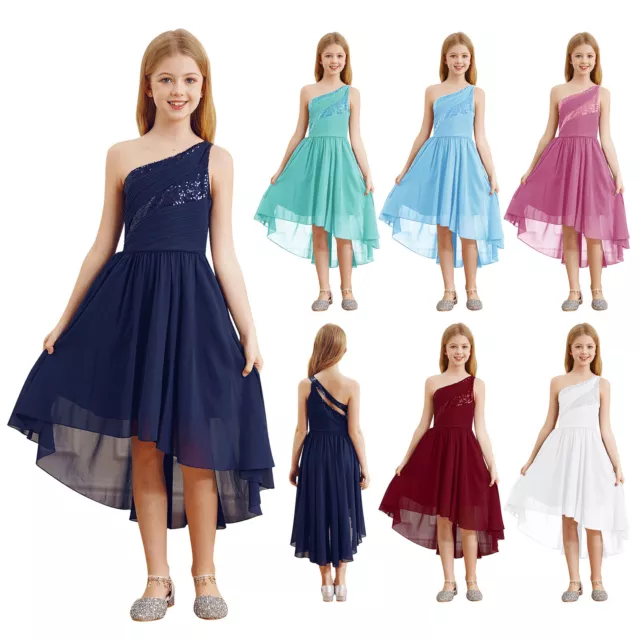 Kids Girls Dancewear Sequin Gown Formal Dress Back Cutout Bridesmaid Festival