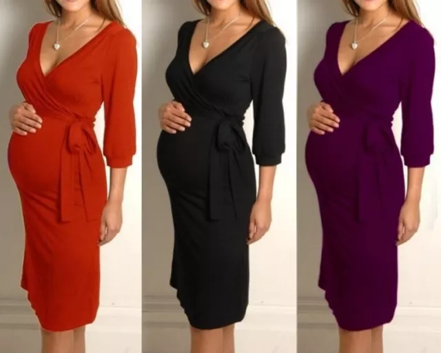 Maternity 3/4 Sleeve Summer Dress Pregnancy Nursing Wear Clothes
